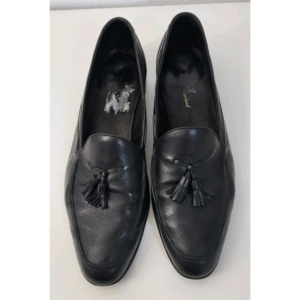 BALLY Black Leather Tassel Loafers Mens 13 EEE Dress Shoes Triple Wide Width